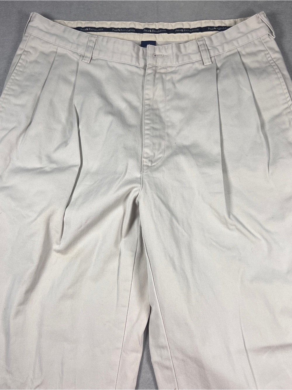 Vintage Polo Ralph Lauren Hammond Pleated Chino Pants 34x29 Cream 90s